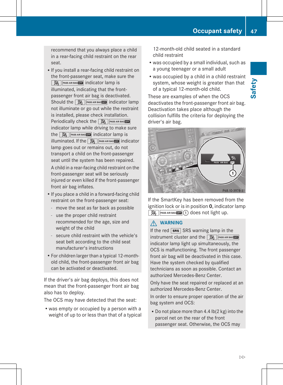 Safety, Occupant safety | Mercedes-Benz GL-Class 2012 Owners Manual User Manual | Page 49 / 384