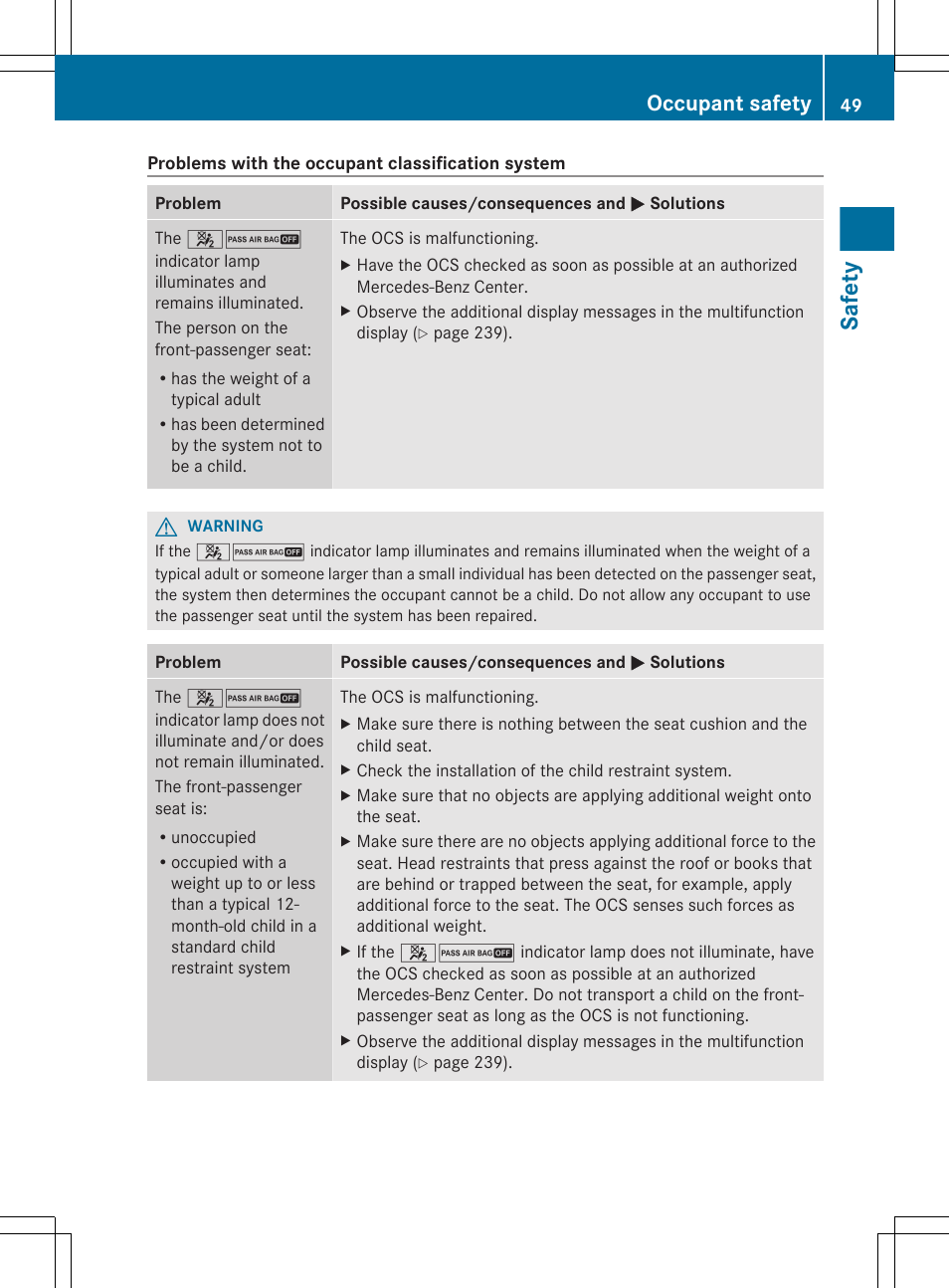 Safety, Occupant safety | Mercedes-Benz GL-Class 2012 Owners Manual User Manual | Page 51 / 384