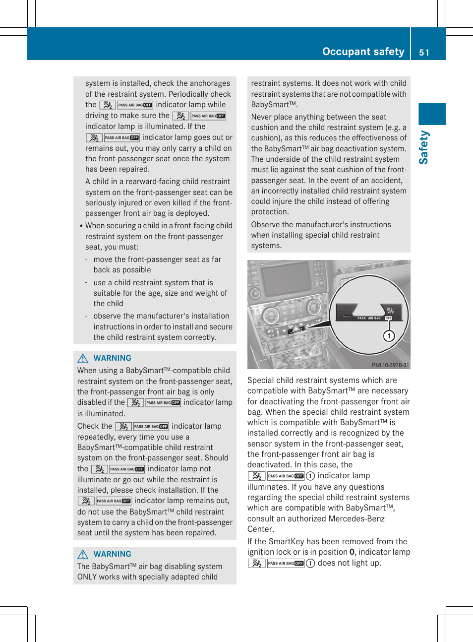 Safety, Occupant safety | Mercedes-Benz GL-Class 2012 Owners Manual User Manual | Page 53 / 384