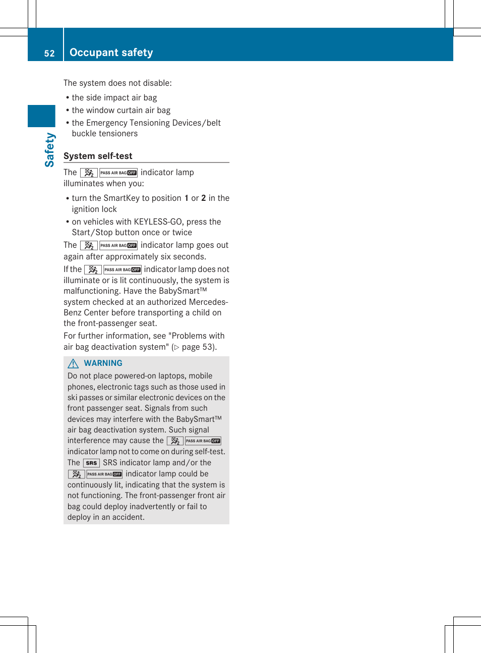 Safety, Occupant safety | Mercedes-Benz GL-Class 2012 Owners Manual User Manual | Page 54 / 384