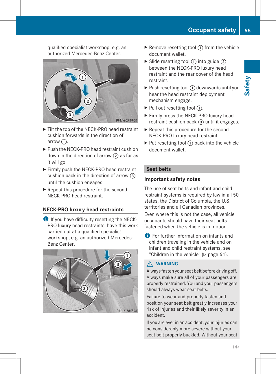 Seat belts, Safety, Occupant safety | Mercedes-Benz GL-Class 2012 Owners Manual User Manual | Page 57 / 384