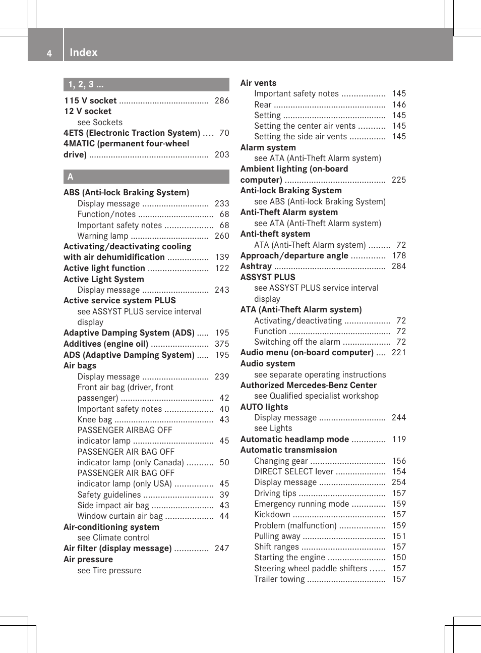 Index | Mercedes-Benz GL-Class 2012 Owners Manual User Manual | Page 6 / 384