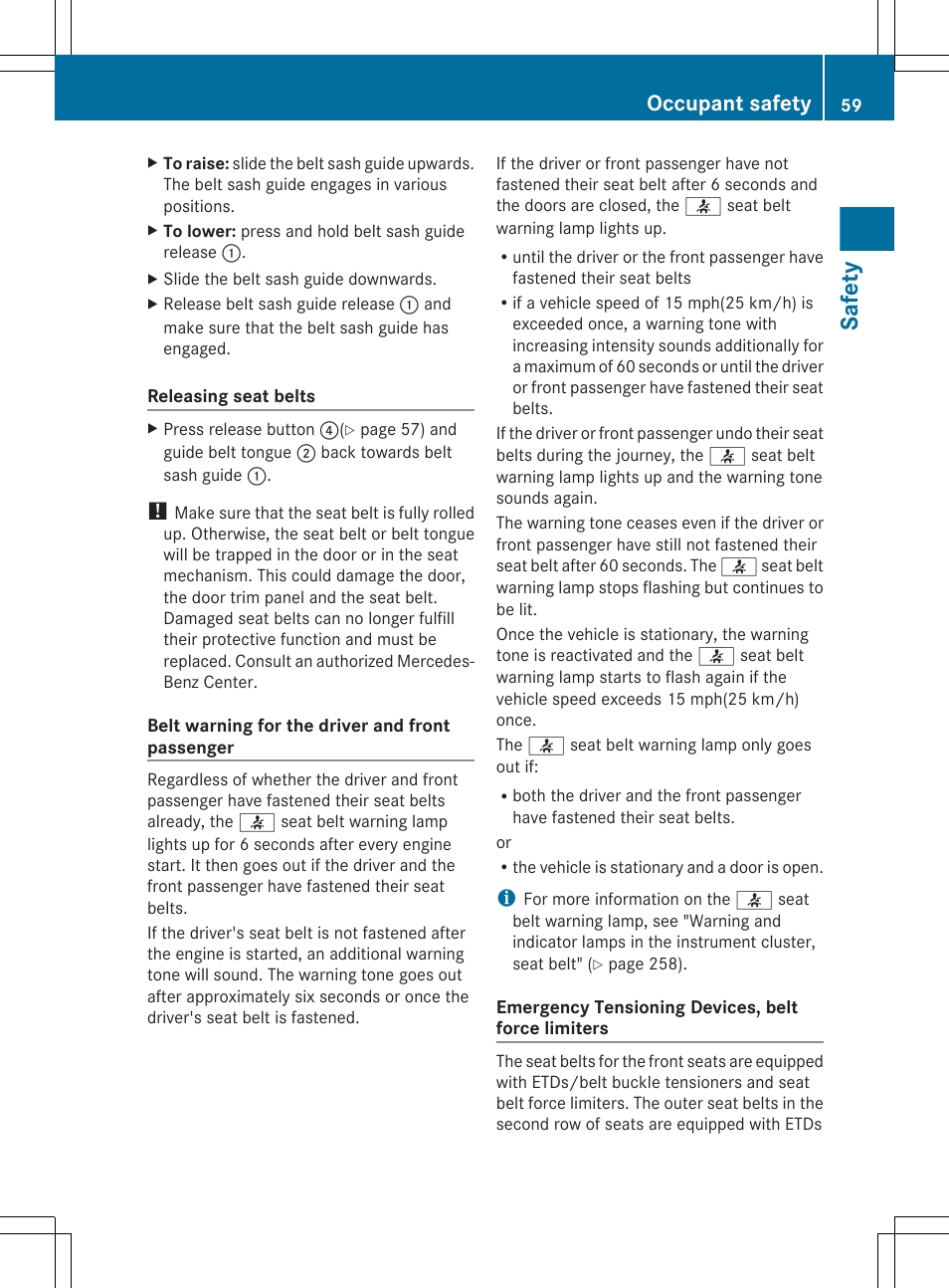 Seat belts, Safety, Occupant safety | Mercedes-Benz GL-Class 2012 Owners Manual User Manual | Page 61 / 384