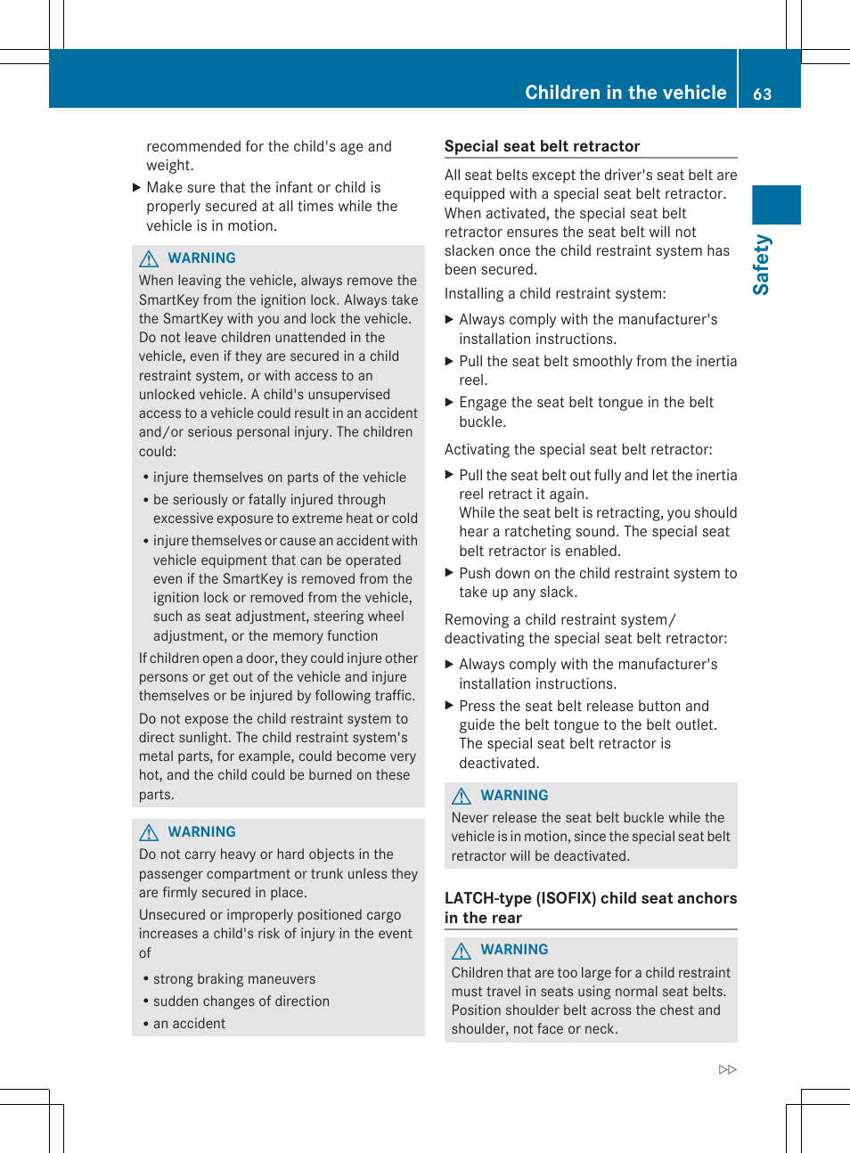 Seat belt retractors, see, Safety, Children in the vehicle | Mercedes-Benz GL-Class 2012 Owners Manual User Manual | Page 65 / 384