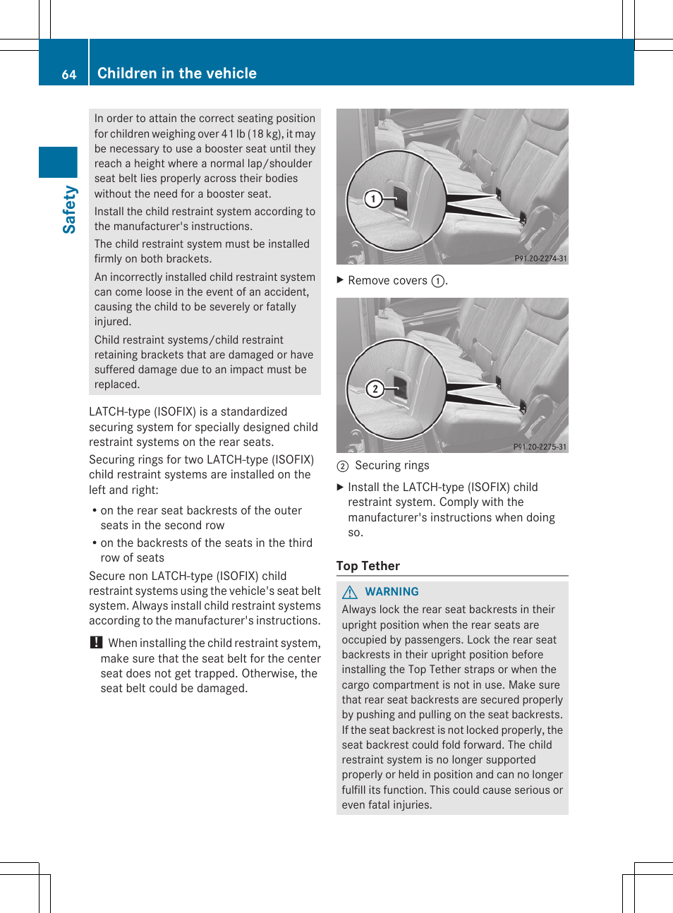 Safety, Children in the vehicle | Mercedes-Benz GL-Class 2012 Owners Manual User Manual | Page 66 / 384