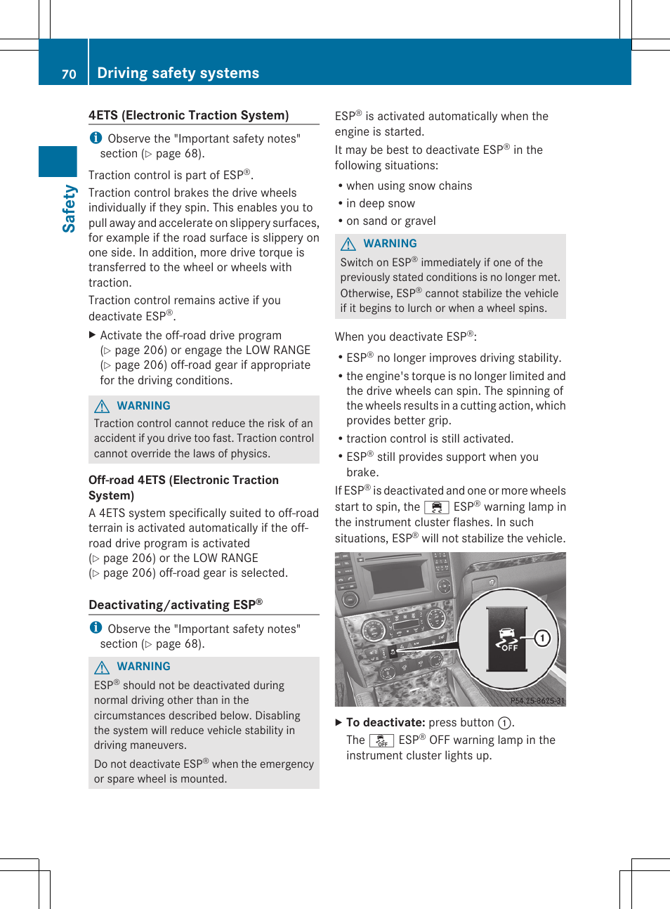 Safety, Driving safety systems | Mercedes-Benz GL-Class 2012 Owners Manual User Manual | Page 72 / 384