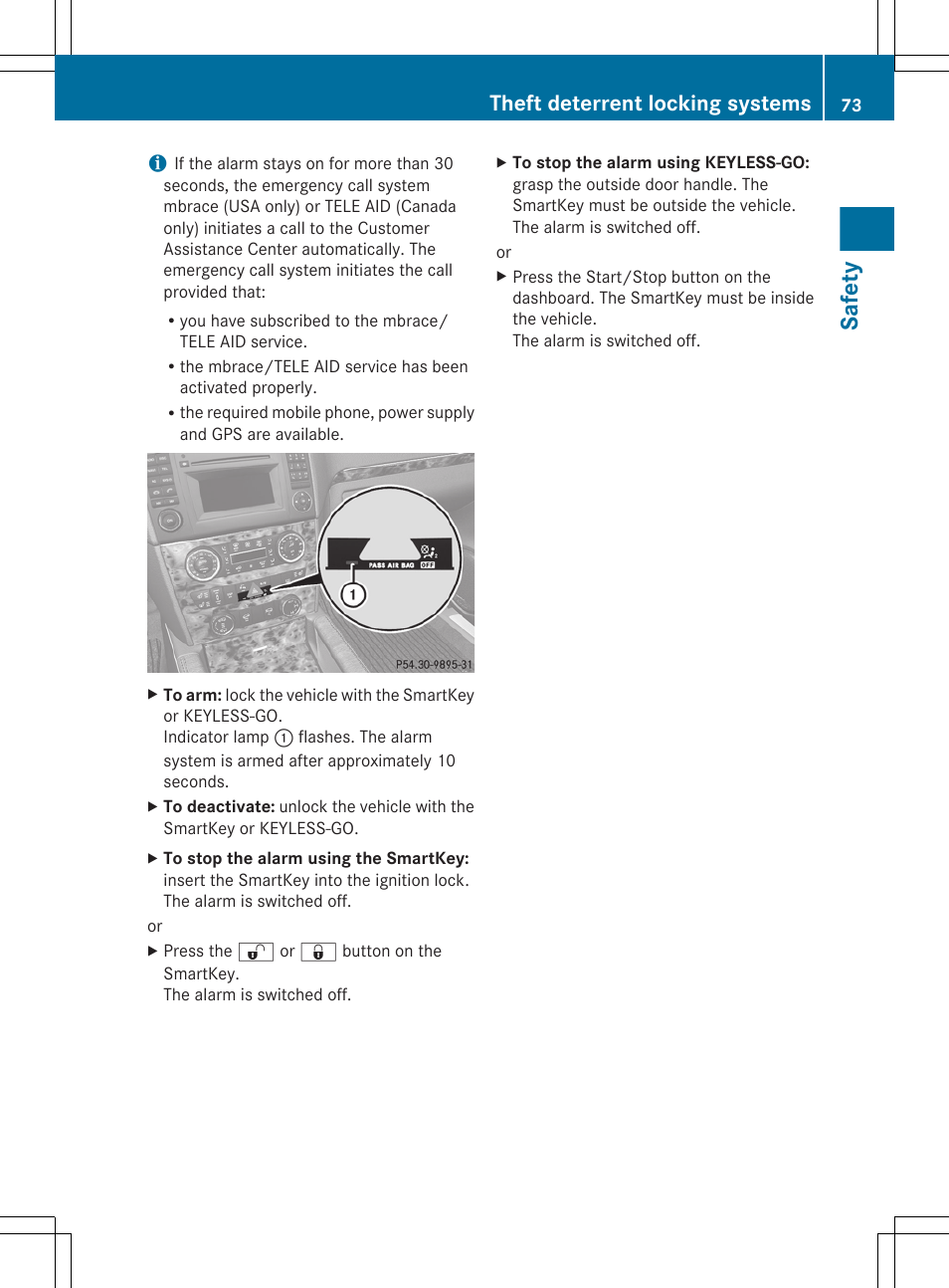Safety, Theft deterrent locking systems | Mercedes-Benz GL-Class 2012 Owners Manual User Manual | Page 75 / 384