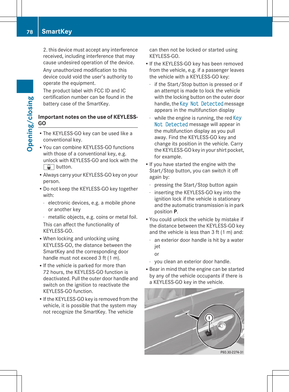 Opening/closing, Smartkey | Mercedes-Benz GL-Class 2012 Owners Manual User Manual | Page 80 / 384