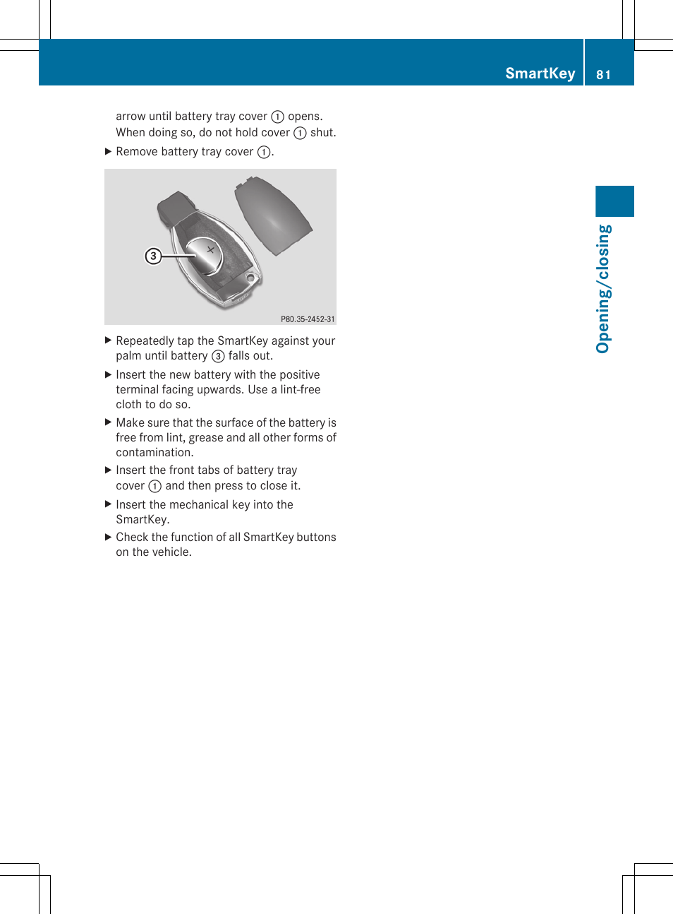 Opening/closing, Smartkey | Mercedes-Benz GL-Class 2012 Owners Manual User Manual | Page 83 / 384