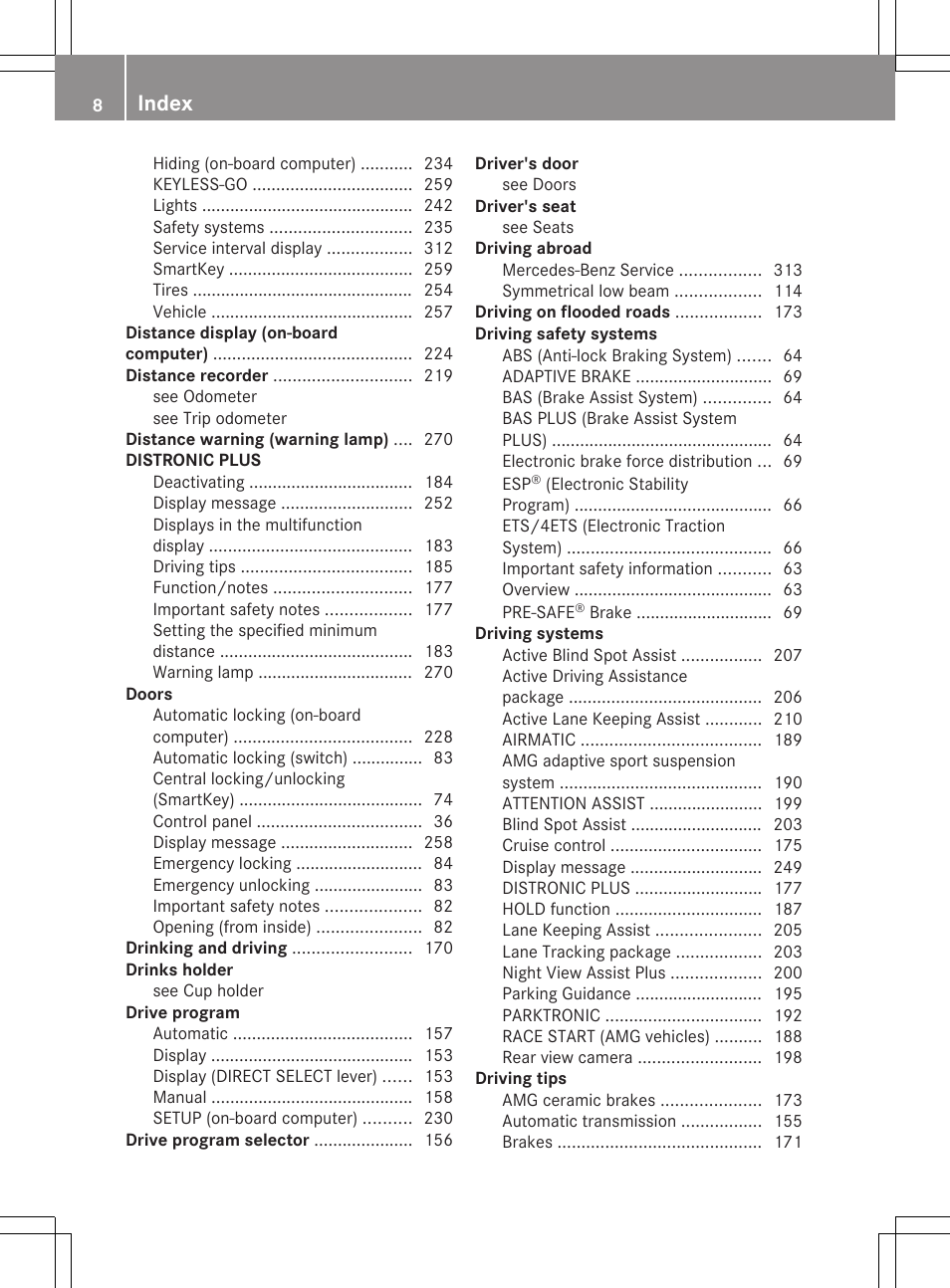 Index | Mercedes-Benz E-Sedan 2012 Owners Manual User Manual | Page 10 / 396