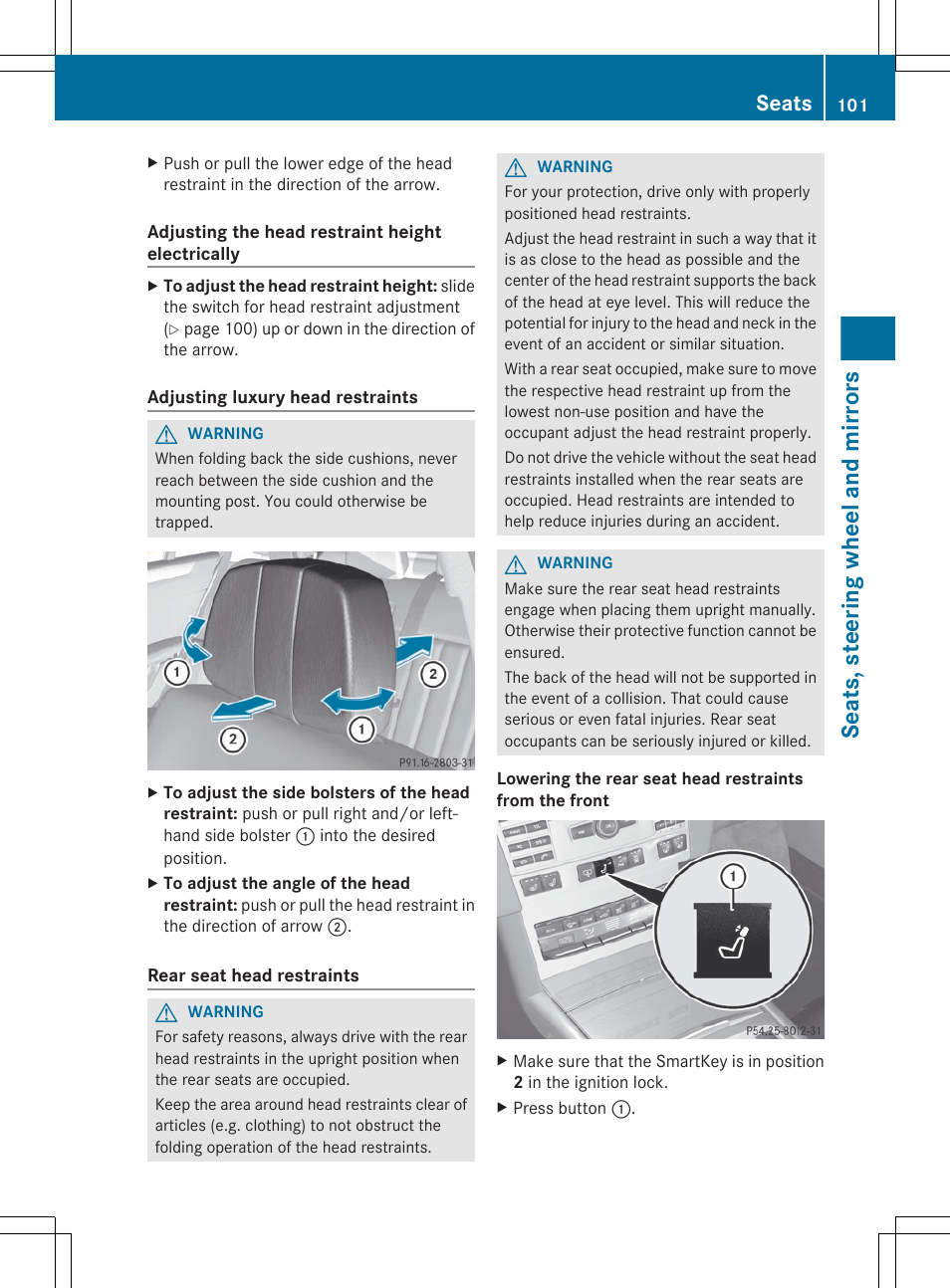 Slightly if necessary, Seats, steering wheel and mirrors, Seats | Mercedes-Benz E-Sedan 2012 Owners Manual User Manual | Page 103 / 396