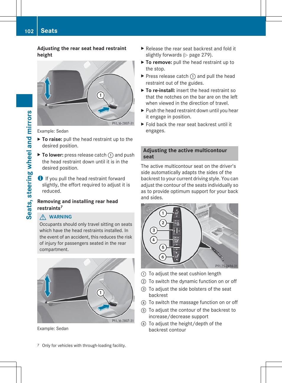 Adjusting the active multicontour seat, Seats, steering wheel and mirrors, Seats | Mercedes-Benz E-Sedan 2012 Owners Manual User Manual | Page 104 / 396