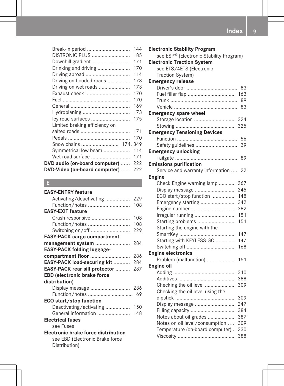 Index | Mercedes-Benz E-Sedan 2012 Owners Manual User Manual | Page 11 / 396