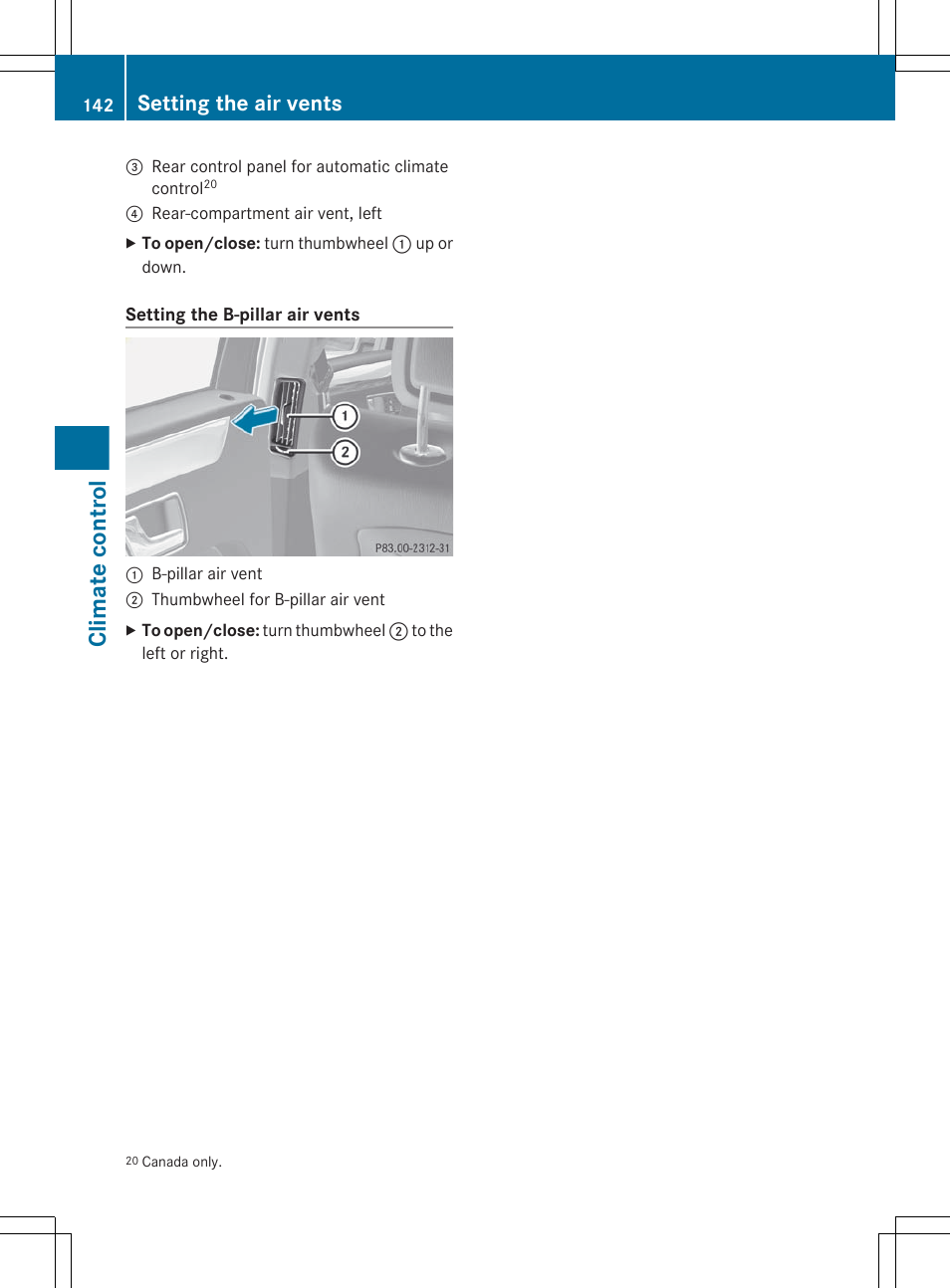 Climate control, Setting the air vents | Mercedes-Benz E-Sedan 2012 Owners Manual User Manual | Page 144 / 396