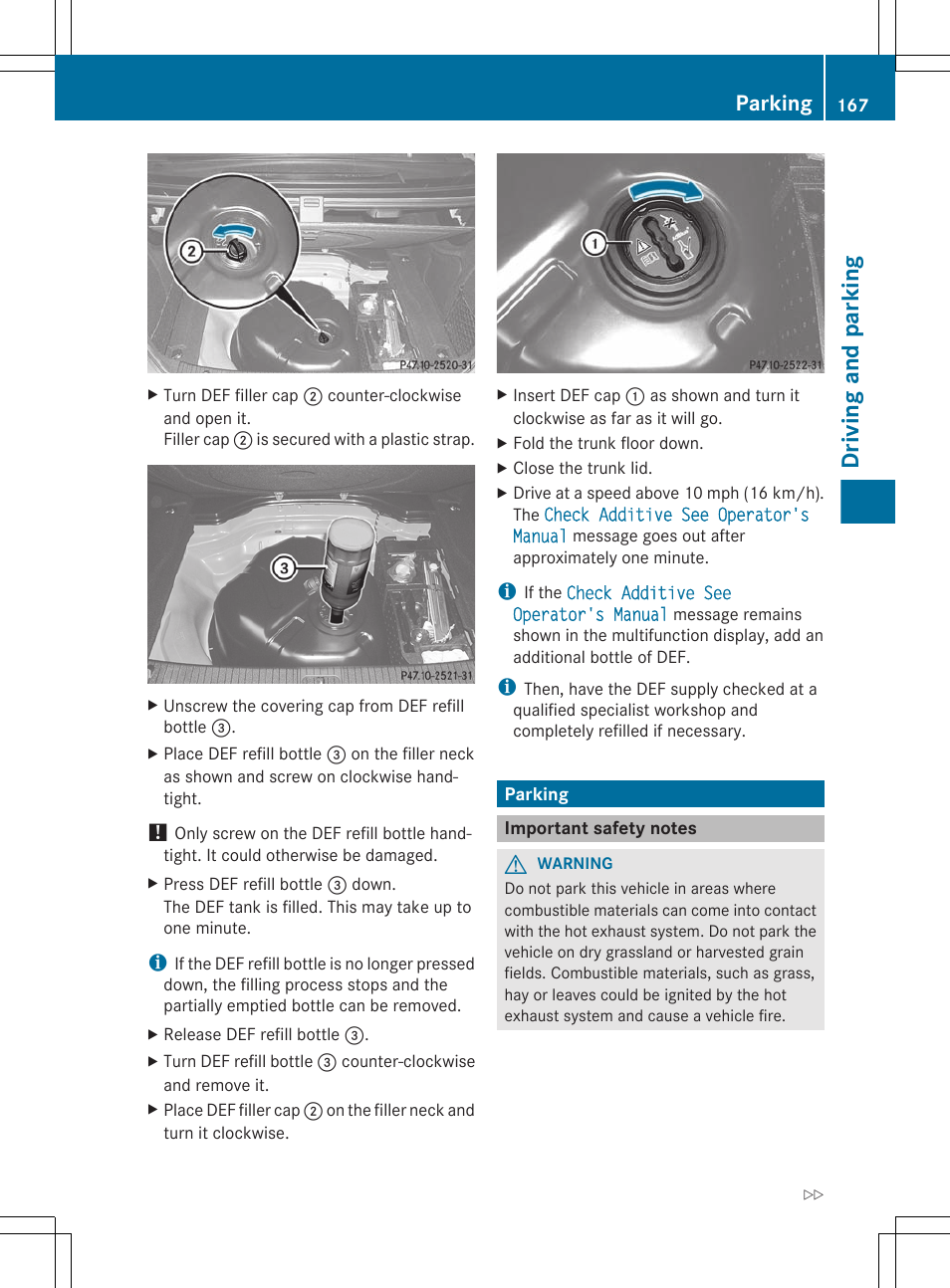 Parking, Important safety notes, Driving and parking | Mercedes-Benz E-Sedan 2012 Owners Manual User Manual | Page 169 / 396