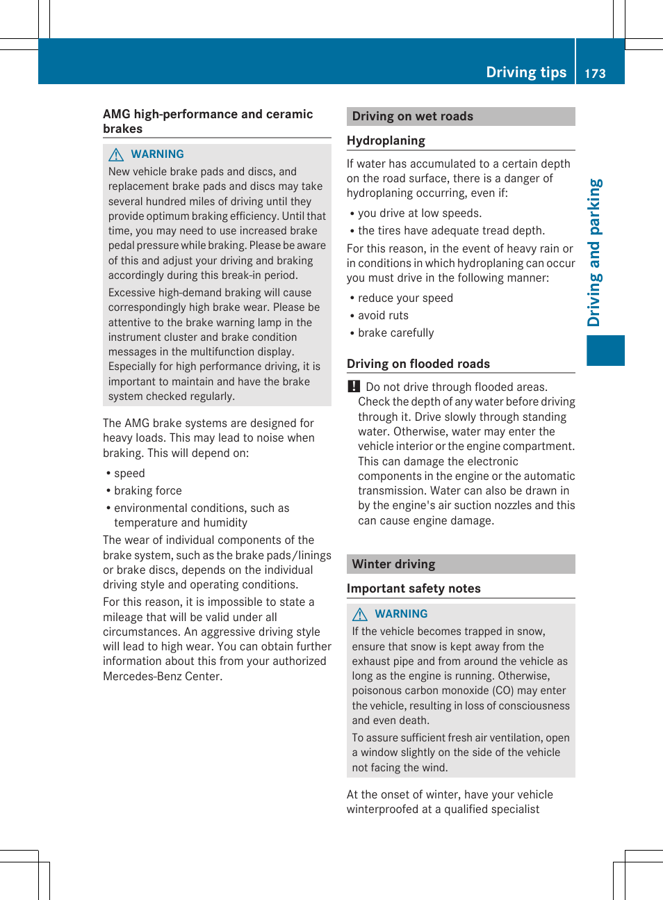 Driving on wet roads, Winter driving, Driving and parking | Driving tips | Mercedes-Benz E-Sedan 2012 Owners Manual User Manual | Page 175 / 396