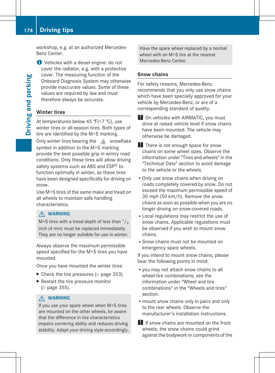 Driving and parking, Driving tips | Mercedes-Benz E-Sedan 2012 Owners Manual User Manual | Page 176 / 396