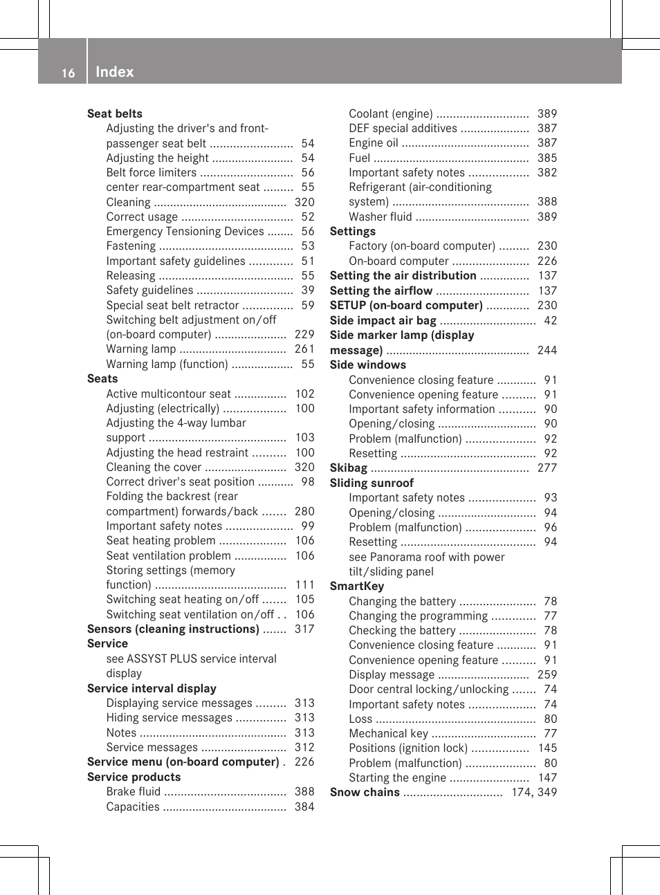 Index | Mercedes-Benz E-Sedan 2012 Owners Manual User Manual | Page 18 / 396