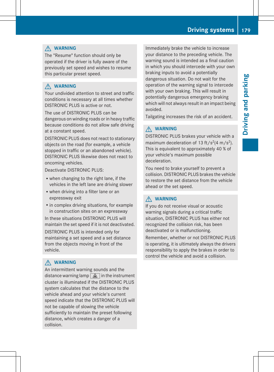 Driving and parking, Driving systems | Mercedes-Benz E-Sedan 2012 Owners Manual User Manual | Page 181 / 396