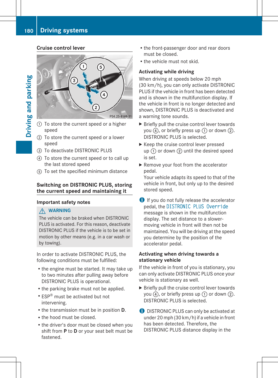 Driving and parking, Driving systems | Mercedes-Benz E-Sedan 2012 Owners Manual User Manual | Page 182 / 396