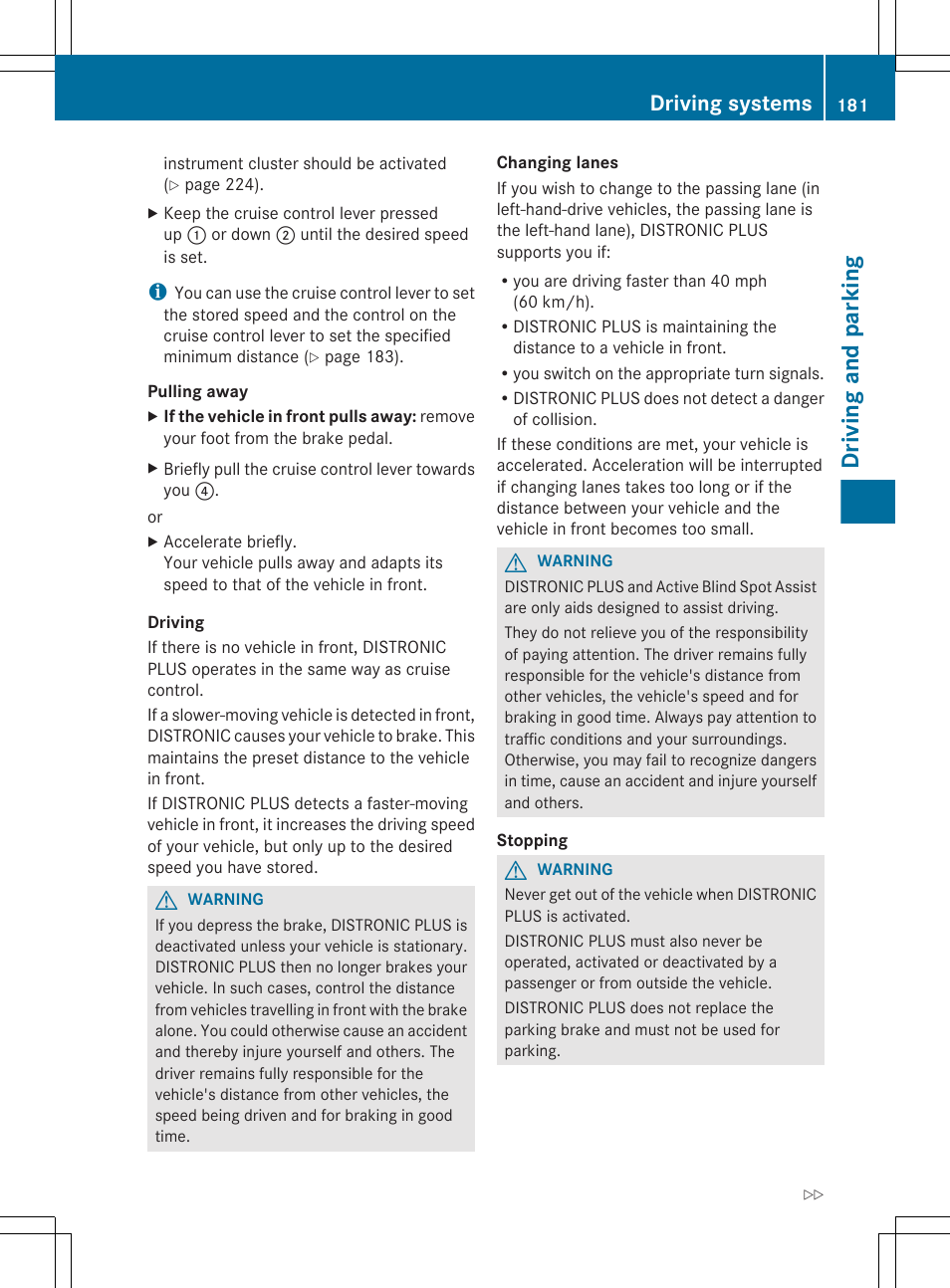 Driving and parking, Driving systems | Mercedes-Benz E-Sedan 2012 Owners Manual User Manual | Page 183 / 396