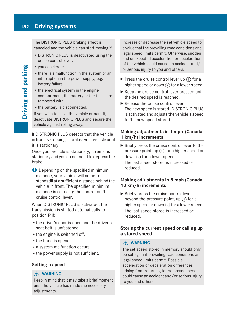 Driving and parking, Driving systems | Mercedes-Benz E-Sedan 2012 Owners Manual User Manual | Page 184 / 396