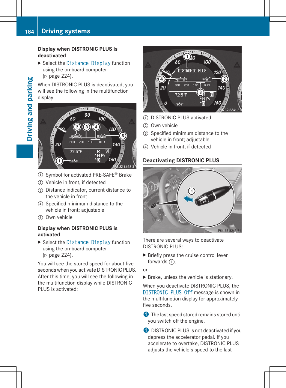 Driving and parking, Driving systems | Mercedes-Benz E-Sedan 2012 Owners Manual User Manual | Page 186 / 396