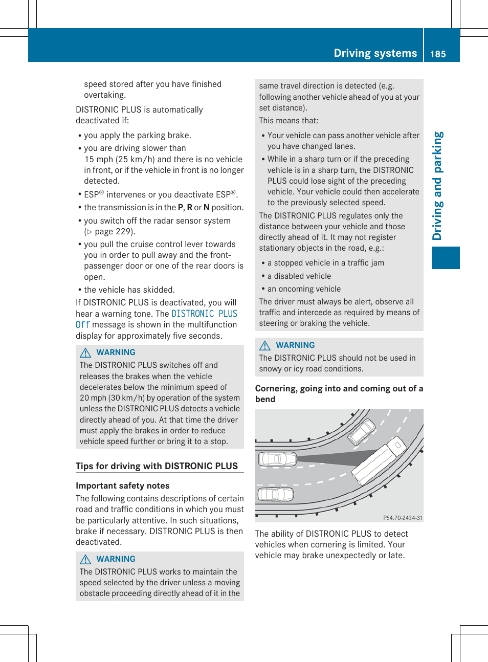 Driving and parking, Driving systems | Mercedes-Benz E-Sedan 2012 Owners Manual User Manual | Page 187 / 396