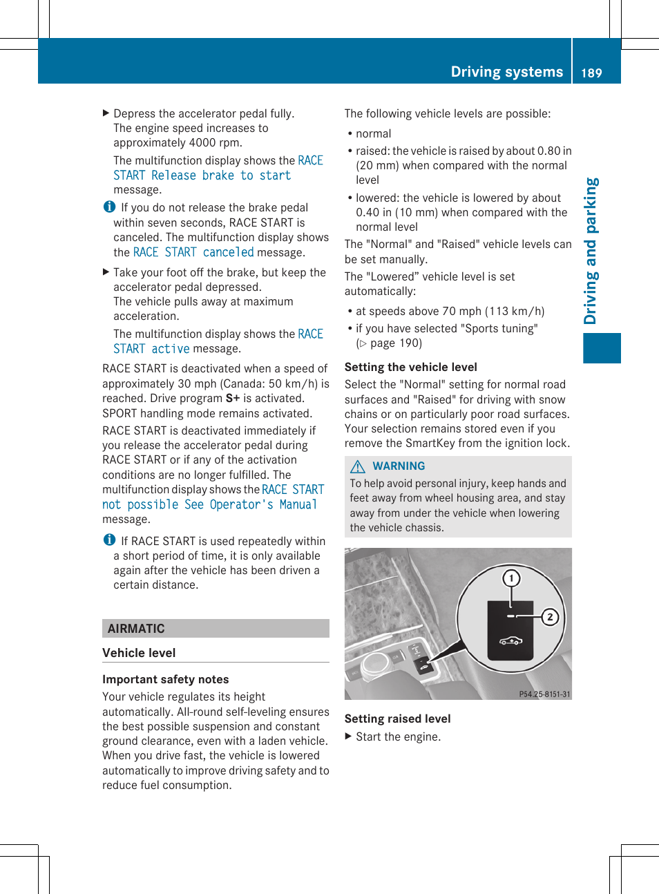 Airmatic, Driving and parking, Driving systems | Mercedes-Benz E-Sedan 2012 Owners Manual User Manual | Page 191 / 396