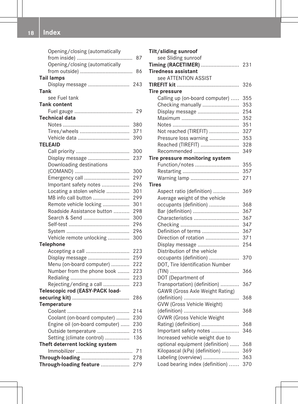 Index | Mercedes-Benz E-Sedan 2012 Owners Manual User Manual | Page 20 / 396