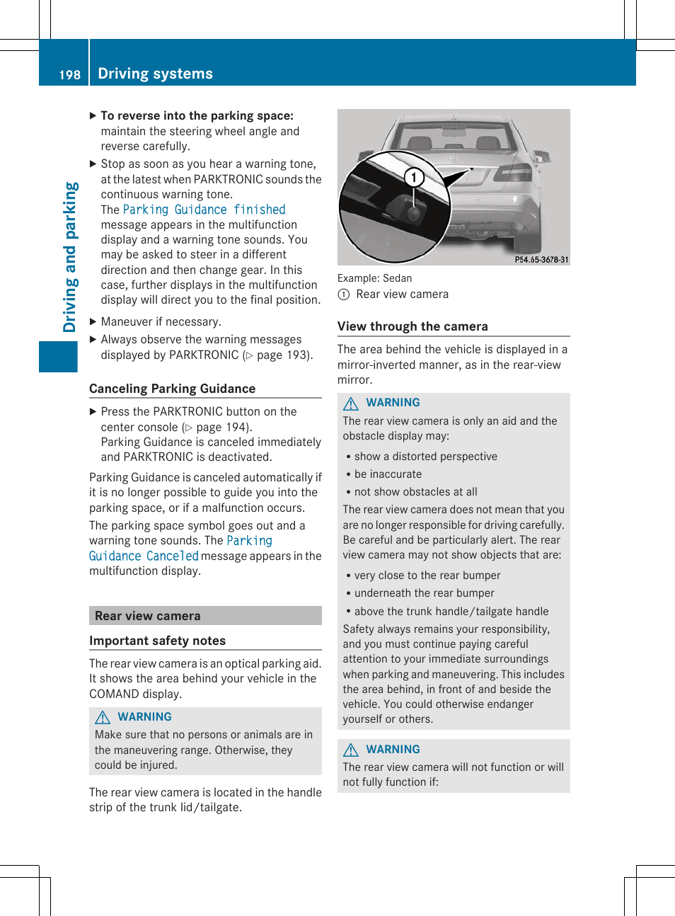 Rear view camera, Driving and parking, Driving systems | Mercedes-Benz E-Sedan 2012 Owners Manual User Manual | Page 200 / 396