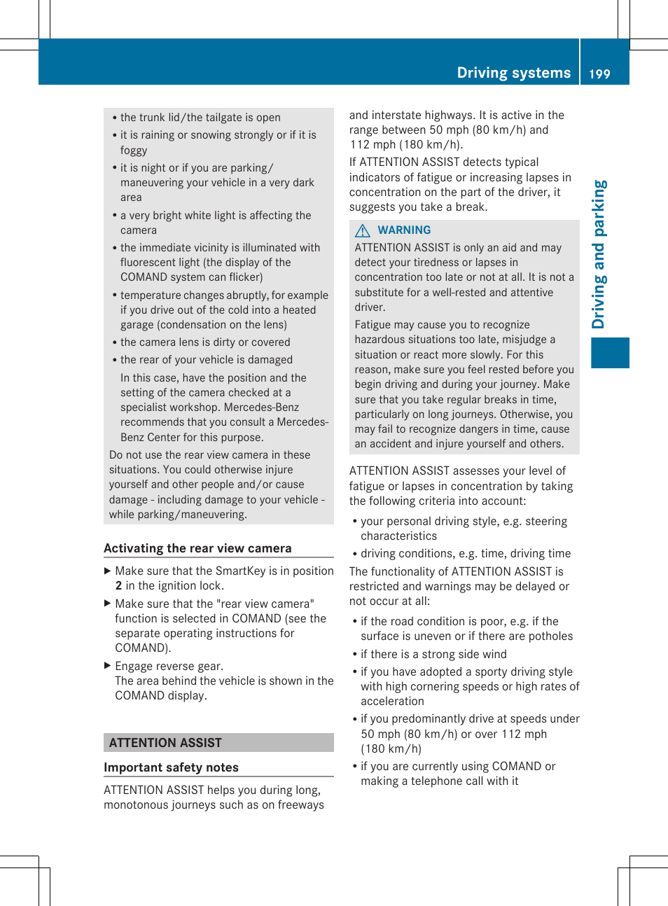 Attention assist, Driving and parking, Driving systems | Mercedes-Benz E-Sedan 2012 Owners Manual User Manual | Page 201 / 396