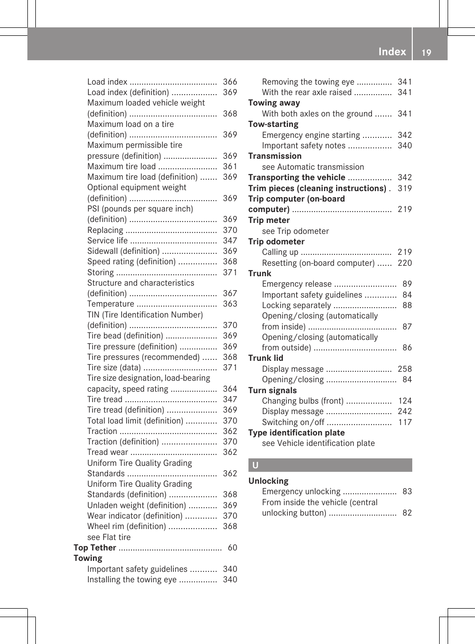 Index | Mercedes-Benz E-Sedan 2012 Owners Manual User Manual | Page 21 / 396