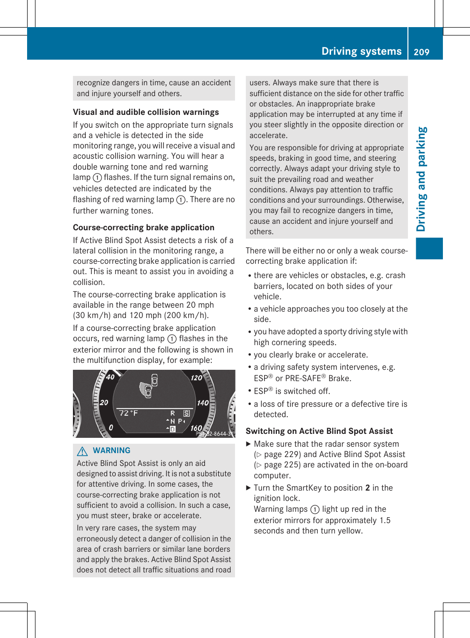 Driving and parking, Driving systems | Mercedes-Benz E-Sedan 2012 Owners Manual User Manual | Page 211 / 396