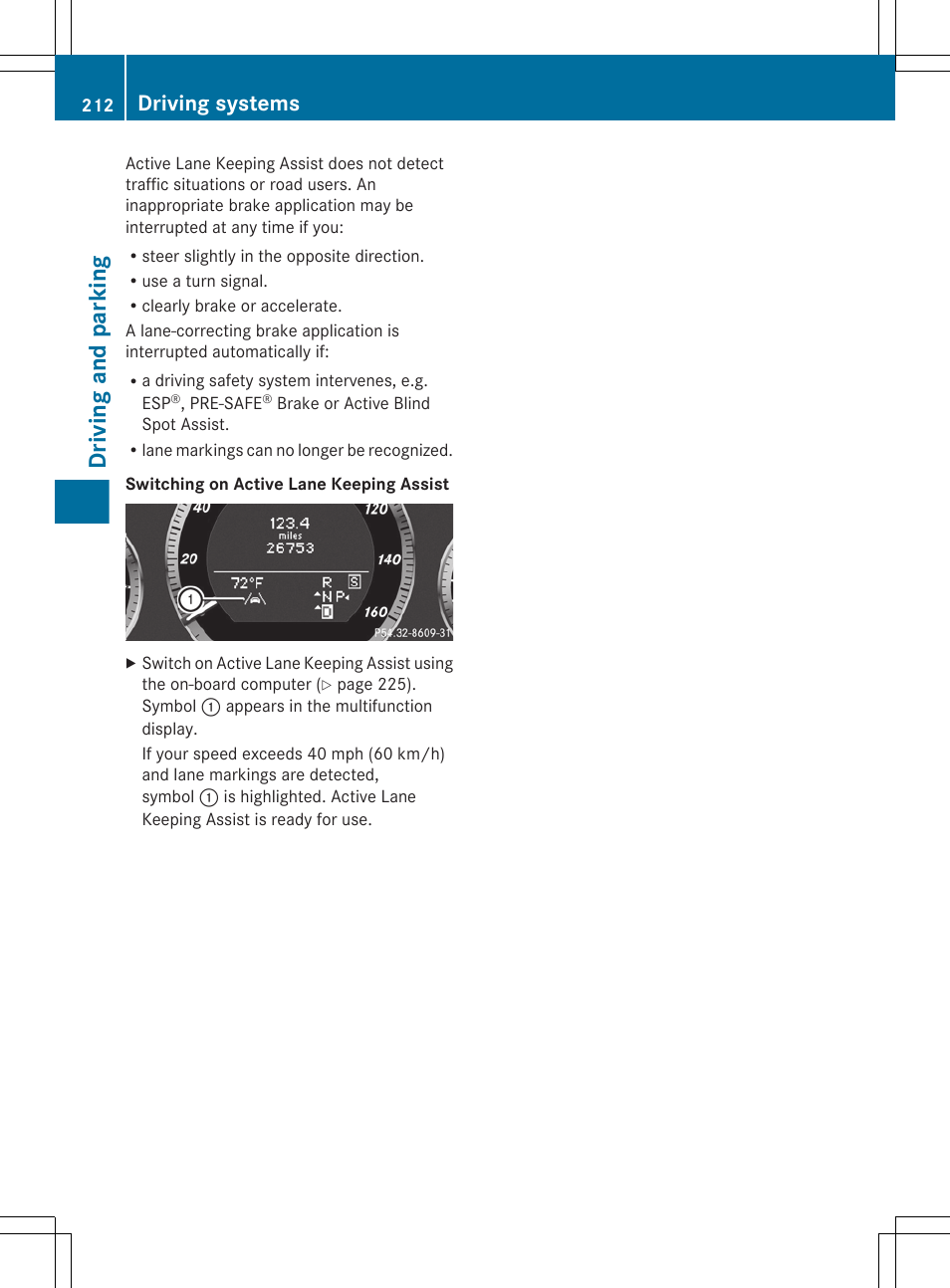 Driving and parking, Driving systems | Mercedes-Benz E-Sedan 2012 Owners Manual User Manual | Page 214 / 396