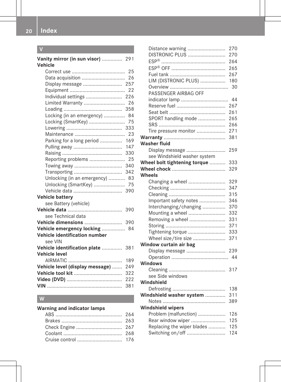 Index | Mercedes-Benz E-Sedan 2012 Owners Manual User Manual | Page 22 / 396