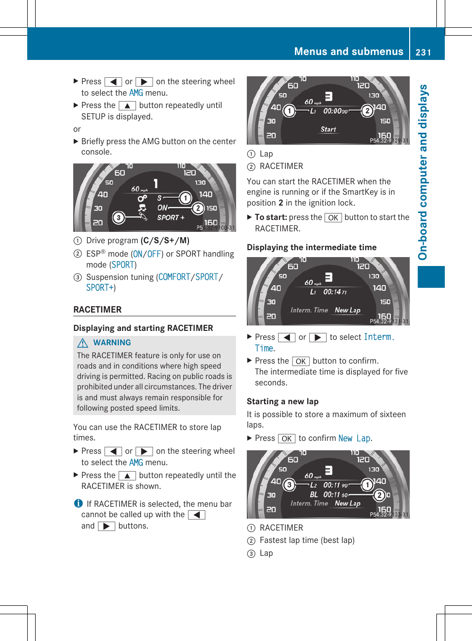 On-board computer and displays, Menus and submenus | Mercedes-Benz E-Sedan 2012 Owners Manual User Manual | Page 233 / 396