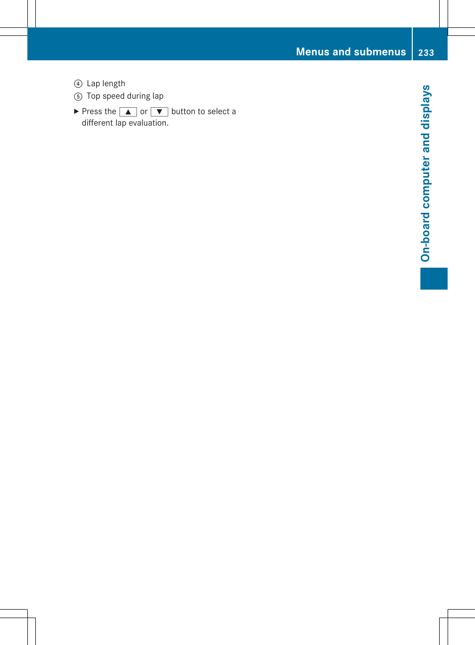 On-board computer and displays, Menus and submenus | Mercedes-Benz E-Sedan 2012 Owners Manual User Manual | Page 235 / 396