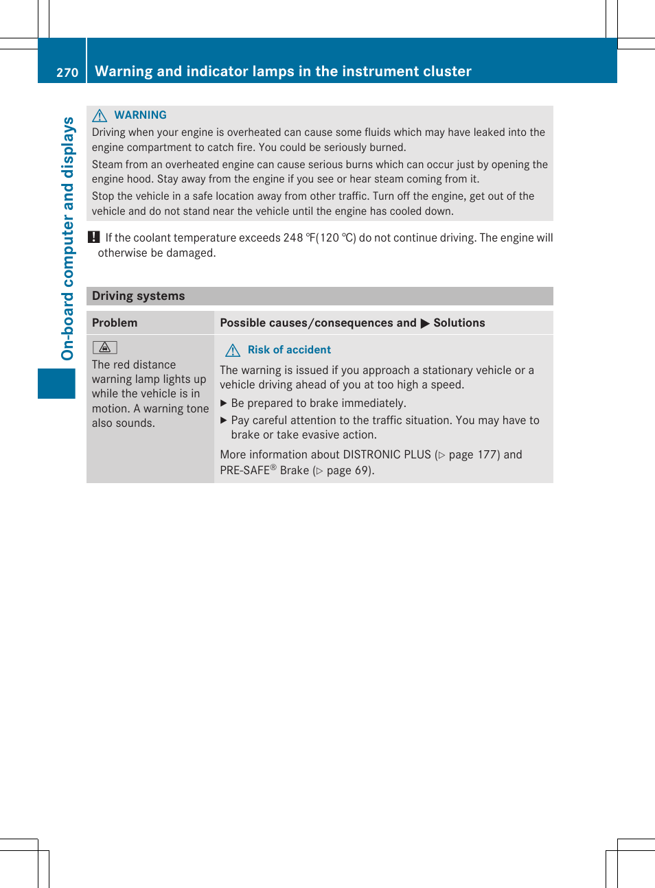 Driving systems, On-board computer and displays | Mercedes-Benz E-Sedan 2012 Owners Manual User Manual | Page 272 / 396