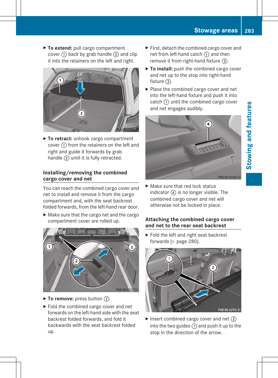 Seat, Stowing and features, Stowage areas | Mercedes-Benz E-Sedan 2012 Owners Manual User Manual | Page 285 / 396