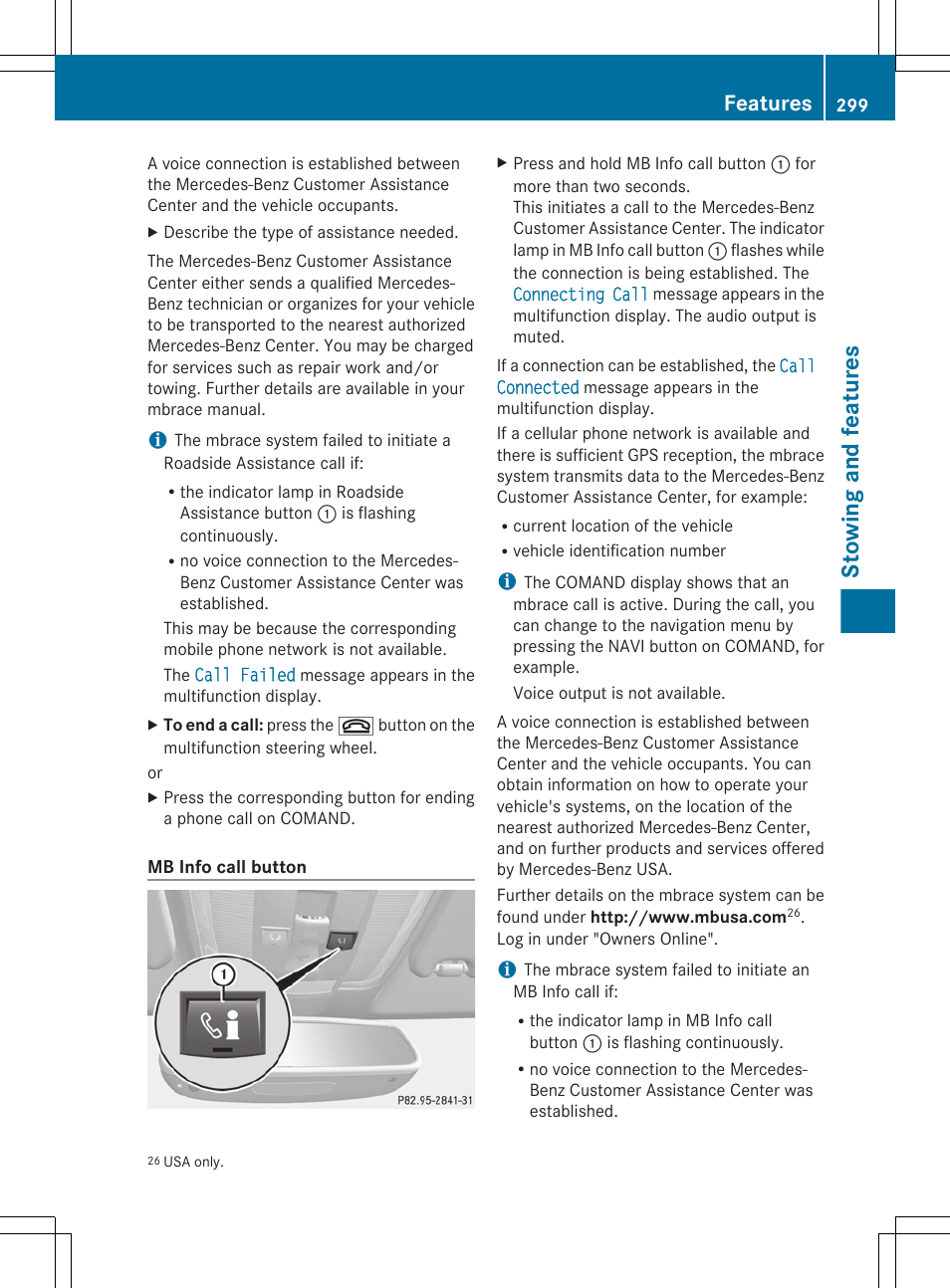 Stowing and features, Features | Mercedes-Benz E-Sedan 2012 Owners Manual User Manual | Page 301 / 396