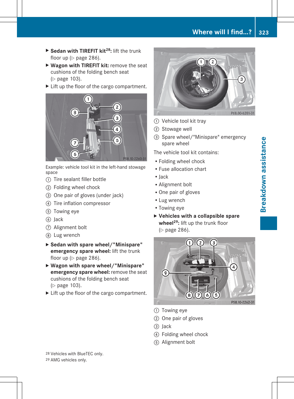 Breakdown assistance, Where will i find | Mercedes-Benz E-Sedan 2012 Owners Manual User Manual | Page 325 / 396