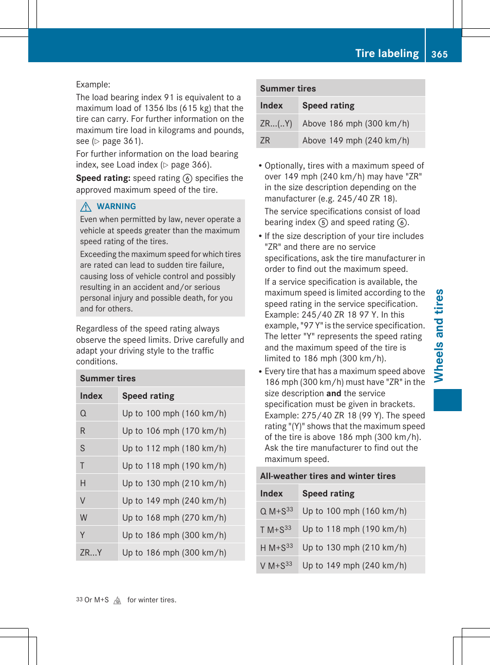 Wheels and tires, Tire labeling | Mercedes-Benz E-Sedan 2012 Owners Manual User Manual | Page 367 / 396