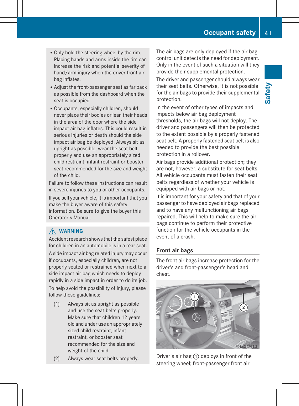 Safety, Occupant safety | Mercedes-Benz E-Sedan 2012 Owners Manual User Manual | Page 43 / 396