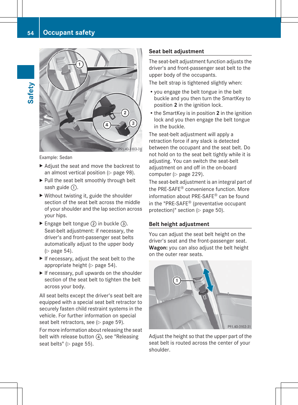 Safety, Occupant safety | Mercedes-Benz E-Sedan 2012 Owners Manual User Manual | Page 56 / 396