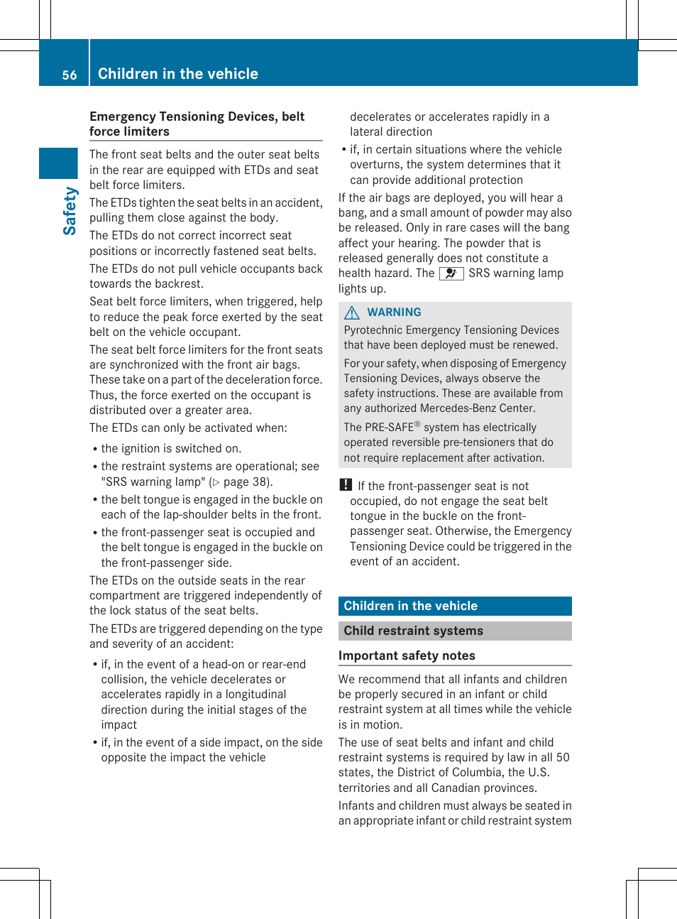 Children in the vehicle, Child restraint systems, Safety | Mercedes-Benz E-Sedan 2012 Owners Manual User Manual | Page 58 / 396