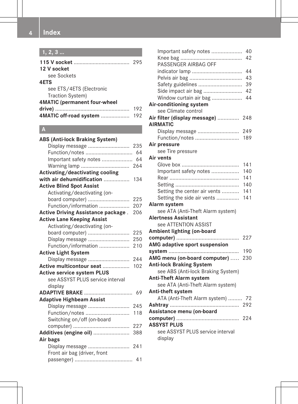 Index | Mercedes-Benz E-Sedan 2012 Owners Manual User Manual | Page 6 / 396