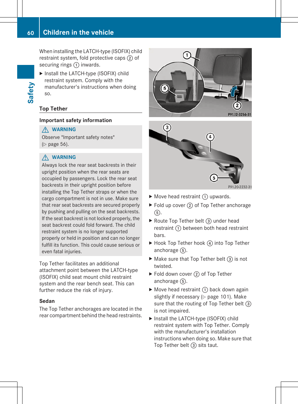 Safety, Children in the vehicle | Mercedes-Benz E-Sedan 2012 Owners Manual User Manual | Page 62 / 396