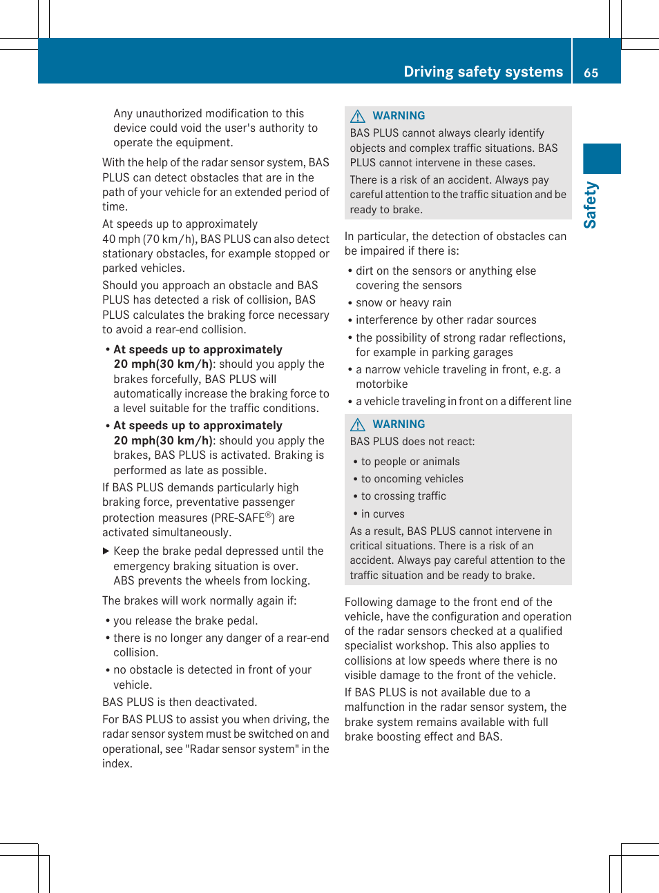 Safety, Driving safety systems | Mercedes-Benz E-Sedan 2012 Owners Manual User Manual | Page 67 / 396