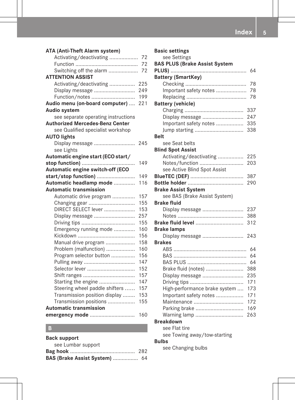 Index | Mercedes-Benz E-Sedan 2012 Owners Manual User Manual | Page 7 / 396